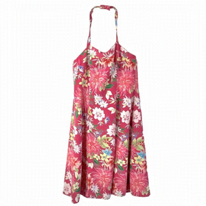 Laura‎ Pink Floral Halter Dress Sweetheart Neckline Hawaiian Flowers Size M